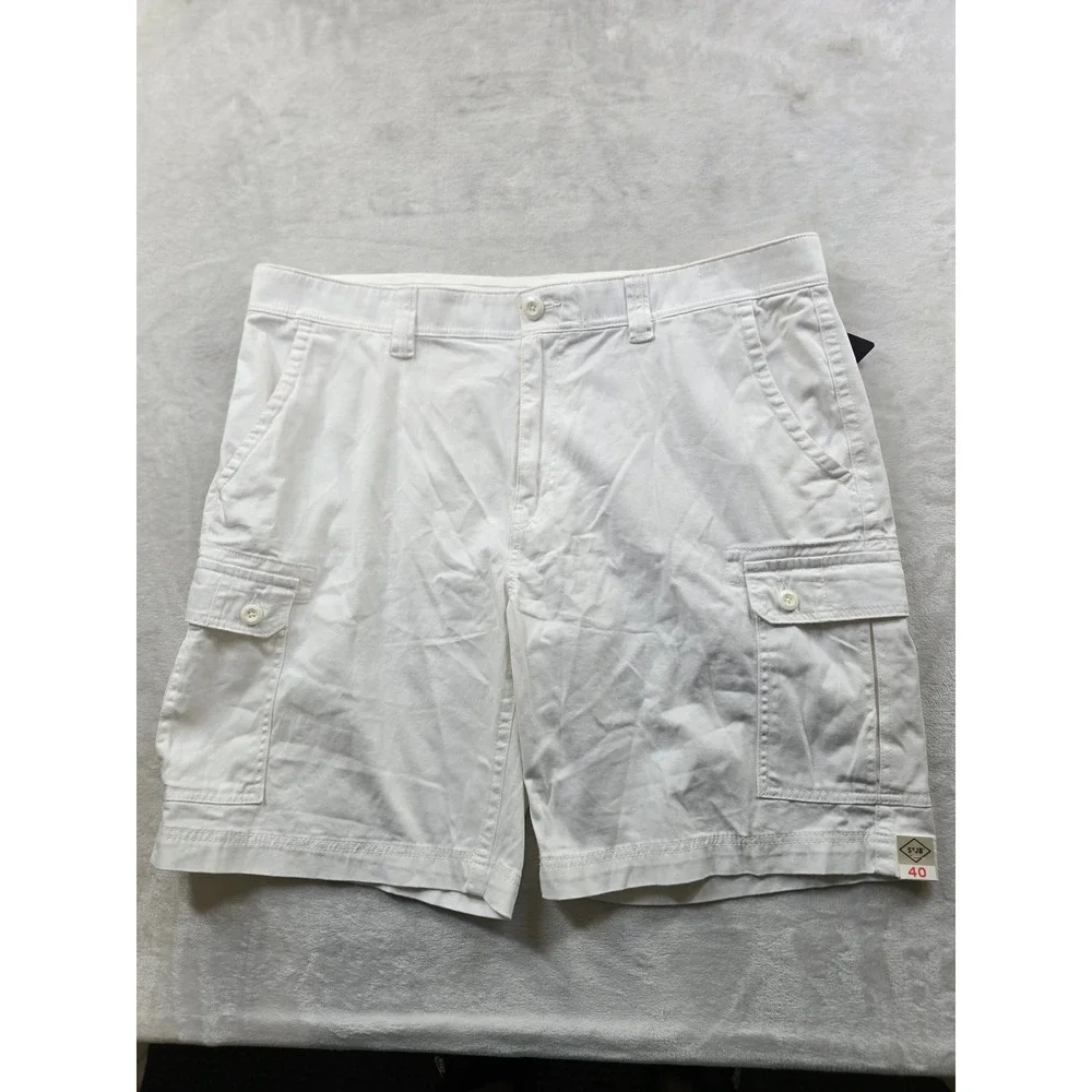 St. John's Bay Cargo Shorts Mens 40 White‎ Cotton Stretch Comfort Waistband NEW